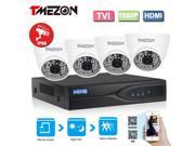 TMEZON 1080P HD TVI DVR Video Security System 4CH 1080P DVR with 4x HD 1920TVL 2.0 MegaPixels Weatherproof CCTV Support up to 6TB