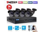 Tmezon 1080P 4CH H.264 4 In 1 TVI DVR 4 2MP 2.0MP Outdoor Security Bullet Camera System 3.6mm Lens