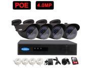 Tmezon 4 Megapixel 2560x 1440 8 Channels Network POE Video Security System NVR Kit Four 4MP POE Weatherproof Bullet IP Cameras 120ft Night Vision Pre In