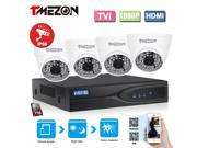 TMEZON 4 Channel 1080P HD TVI DVR Recorder with 4xHD 2.0MP 19201080 Outdoor Fixed Security Cameras System 1TB Hard Drive