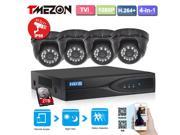 Tmezon 1080P 4 Channel TVI P2P 4in1 H.264 DVR 2MP In Outdoor Dome Camera Home Surveillance System 2TB HDD Pre installed