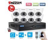 Tmezon 8 Channel 1080P HD TVI Hybrid Megapixel Security DVR System with 1TB Hard Drive Pre installed and 8x 1920TVL 2.0MP Weatherproof Bullet Dome Security Came