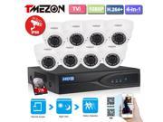 Tmezon 8 Channel HD TVI 1080P Security DVR Recorder with 8x 1920TVL 2.0Mega Pixels In Outdoor CCTV Cameras Varifocal Zoom Lens 2.8 12mm Surveillance System NO