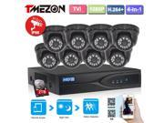 Tmezon 1080P TVI 8CH H.264 4 in 1 DVR Recorder 2.0MP Mega pixels Security Camera System 2TB HDD Hard Drive Smart VCA