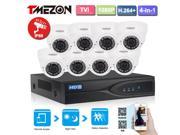 Tmezon 8CH 1080P HD TVI H.264 4in1 DVR Recorder 8 2MP 2.0MP Varifocal 2.8 12mm Zoom Lens Home Security Dome Camera System High Definition Nigh Vision