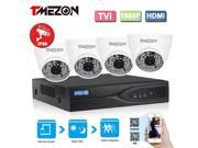 TMEZON 1080P HD TVI DVR Video Security System 8CH 8 Channel 1080P DVR with 4x HD 1920TVL 2.0 MegaPixels Weatherproof CCTV Camera 48 Leds No HDD