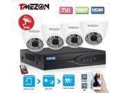 [1080P HD TVI] Tmezon 4CH Full 1080P Surveillance DVR with 1TB Hard Drive 4x 2.0MP Outdoor Fixed Night Vision CCTV Cameras IP66 Weatherproof Metal Housing