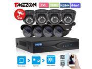 Tmezon 8 Channel 1080P HD TVI Security Camera System with 1TB Hard Drive Pre installed 8 2.0MP 2MP 1920TVL 3.6mm Lens Surveillance Cameras IP66 Weatherproof