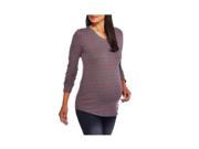 Faded Glory Maternity Long Sleeve V neck Tee XL Charcoal Pink Stripe