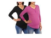 Faded Glory Maternity Long Sleeve Thermal Henley Tee 2 Pack Blk Pink Large