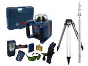 Bosch GRL300HVG Self Leveling Green beam Rotary Laser with Laser Receiver LR1 G Aluminum Tripod and 14ft Rod Package