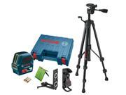 Bosch GLL100 G Self Leveling Green Beam Cross Line Laser and BT150 Tripod Package