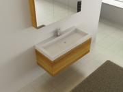 Kokss 48 wall mount Teak brushed Modern Vanity Pop up drain assembly White acrylic sink bathroom faucets Bath Wood veneer cabinet