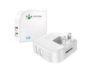 LENTION Dual Port Rotatable High Speed USB Travel Wall Charger Plug Adapter for Apple and Android White