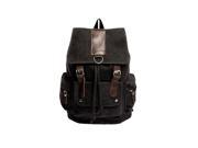THZY Vintage Canvas Leather Hiking Travel Backpack Bag Black