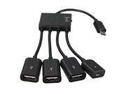 Black USB 4 port Micro Power Cargo OTG Hub Cable adapter