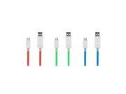 THZY LED Light Up Micro USB Cable for Android Smartphones and Tablets 3 Pack Red Green Blue