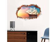 Dnven 34 w X 22 h Sunset Ship Sea Before the Dawn High Definition 3D Self adhesive Removable Break Through the Wall Vinyl Wall Sticker mural Art Decals