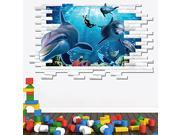 Dnven 39 w x 27 h 3d Faux White Brick Hole View Of Ocean Dolphin Seal Undersea World Murals Wall Decals Removable Waterproof Kids Room Playroom Nursery Wall S