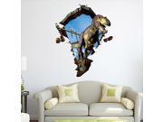 Dnven 34 w x 22 h 3D Brick Hole View Jurassic World Dinosaur Escaping from Park Wall Stickers Removable Kids and Children Room Decals Peel and Stick High Qual