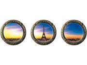 Dnven 3pcs x 13 w x 13 h 3D Submarine Porthole Window View Of Paris Eiffel Tower Murals Wall Decals Removable Living Room Girls Room Vinyl Wall Decals Playroo