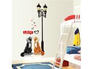 Dnven 19 w x 39h Lovely Couple Cats Street Lamp Love Hearts with Letters Love Wall Stickers Removable Wedding Room Living Room Wall Decals High Quality Peel