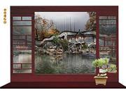 Dnven 34 w x 22 h 3D Window View of Chinese Ancient Garden Peaceful Lake Pavilion Rockery Corridor Wall Decals Removable Faux Window Glass Frame Bedroom Livin