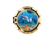 Dnven 19.7 w x 19.7 h 3D Faux Submarine Porthole View Of Ocean Undersea World Dolphins Tropical Fish Wall Stickers Peel Stick Removable Vinyl Murals Wall De