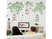 Dnven 50 w x 25 h Spring Scenery Large Tree Branches Birdcages Flying Birds Wall Stickers Large Removable Living Room TV Sofa Background Wall Decal Sitting Ro