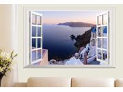 Dnven 23 w x 16 h 3D Window View of Beautiful Santorini Scenery Wall Decals Fake Window Frame Glass Wall Stickers Bedroom Living Room Girls Room Nursery Wall