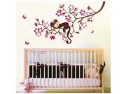 Dnven 47 w x 23 h A Sleeping Baby Monkey on Cherry Blossom Tree Branch Nursery Wall Stickers Kids and Children Room Nursery Wall Decals Self Adhesive Vinyl St