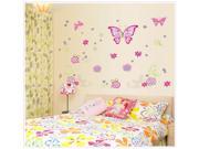 Dnven DIY Pink Butterflies with Flowers and Petals Peel Stick Wall Decals Removable Girls Room Nursery Wall Decoration