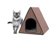 FrontPet A Frame Heated Cat House With Fleece Bed Insert Pad Protected Double Door Openings Brown Cat House for Indoor Cats Cat House Cat Tent For Out