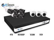 eN Secure 8 Channel NVR PoE IP Security Surveillance System 5 Bullet 3 Dome 2MP Full HD Night Vision Indoor Outdoor 1080p Cameras 4TB HDD Smart Phone Compati