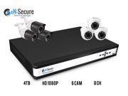eN Secure 8 Channel NVR PoE IP Security Surveillance System 3 Bullet 3 Dome 2MP Full HD Night Vision Indoor Outdoor 1080p Cameras 4TB HDD Smart Phone Compati