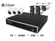 eN Secure 8 Channel HD Security Surveillance System 5 Bullet 3 Dome Night Vision Indoor Outdoor 1080p Cameras 2TB HDD Smart Phone Compatible