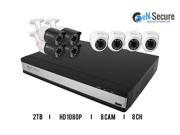 eN Secure 8 Channel NVR PoE IP Security Surveillance System 4 Bullet 4 Dome 2MP Full HD Night Vision Indoor Outdoor 1080p Cameras 2TB HDD Smart Phone Compati