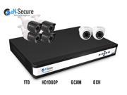 eN Secure 8 Channel NVR PoE IP Security Surveillance System 4 Bullet 2 Dome 2MP Full HD Night Vision Indoor Outdoor 1080p Cameras 1TB HDD Smart Phone Compati