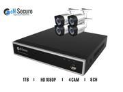 eN Secure 8 Channel HD Security Surveillance System 4 Bullet Night Vision Indoor Outdoor 1080p Cameras 1TB HDD Smart Phone Compatible