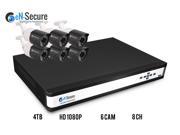 eN Secure 8 Channel NVR PoE IP Security Surveillance System 6 Bullet 2MP Full HD Night Vision Indoor Outdoor 1080p Cameras 4TB HDD Smart Phone Compatible