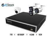 eN Secure 8 Channel HD Security Surveillance System 3 Bullet 1 Dome Night Vision Indoor Outdoor 1080p Cameras 1TB HDD Smart Phone Compatible