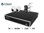 eN Secure 8 Channel HD Security Surveillance System 2 Bullet 2 Dome Night Vision Indoor Outdoor 1080p Cameras 1TB HDD Smart Phone Compatible
