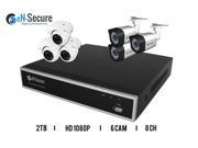 eN Secure 8 Channel HD Security Surveillance System 3 Bullet 3 Dome Night Vision Indoor Outdoor 1080p Cameras 2TB HDD Smart Phone Compatible