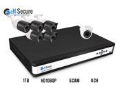 eN Secure 8 Channel NVR PoE IP Security Surveillance System 5 Bullet 1 Dome 2MP Full HD Night Vision Indoor Outdoor 1080p Cameras 1TB HDD Smart Phone Compati
