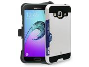 WHITE CREDIT CARD SLOT HARD CASE COVER BELT CLIP HOLSTER FOR SAMSUNG GALAXY J3