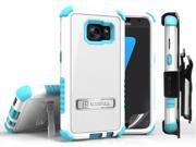 WHITE TURQUOISE TRI SHIELD STAND CASE BELT CLIP HOLSTER FOR SAMSUNG GALAXY S7