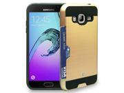 GOLD CREDIT CARD SLOT HARD WALLET SHELL CASE COVER FOR SAMSUNG GALAXY J3 J320A