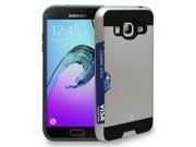 SILVER CREDIT CARD SLOT HARD WALLET SHELL CASE COVER FOR SAMSUNG GALAXY J3 J320A