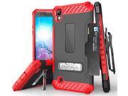 RED TRI SHIELD STAND CASE BELT CLIP HOLSTER STRAP CARD SLOT FOR LG X POWER