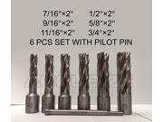 AccusizeTools 6 Pcs Set 7 16 to 3 4 HSS Annular Cutters 2 Cutting Depth with Pilot Pin I1